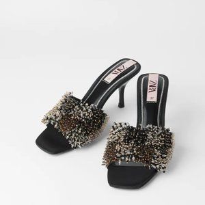 NWT ZARA  BEADED HEELED SANDALS